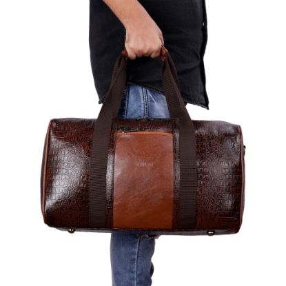 Picture of The Clownfish Anderson 25 litres Unisex Faux Leather Travel Duffle Bag Weekender Bag (Brown)