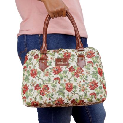 Picture of THE CLOWNFISH Montana Series Handbag for Women Office Bag Ladies Purse Shoulder Bag Tote For Women College Girls (Off White-Floral)