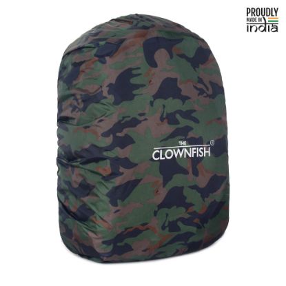 Picture of The Clownfish Rain Shield Water Resistant Nylon Rain Cover for Backpacks School College Bags with Adjustable Elastic-One Size Fits All (Green-Camo)