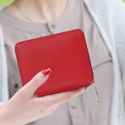 Picture of The Clownfish Zia Genuine Leather Bi-Fold Zip Around Wallet for Women with Multiple Card Slots & Coin Pocket (Red)