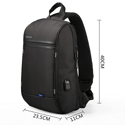 Picture of KINGSONS Anti-theft Water Resistant Polyester Unisex Crossbody Single Shoulder Sling Bag Tablet Bag Chest Bag with USB Charging Port (Black)