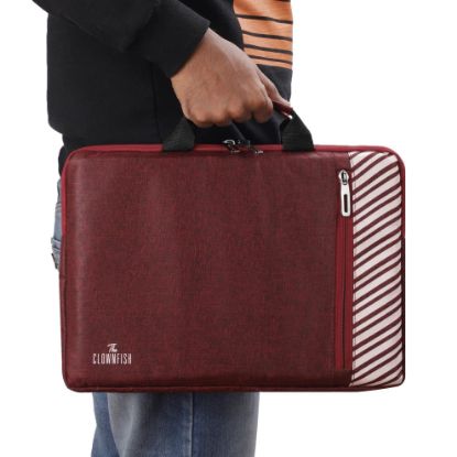 Picture of THE CLOWNFISH Rex Series Polyester Unisex 13 inch Laptop Sleeve Tablet Case with Comfortable Carry Handles (Maroon)