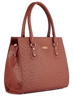 Picture of The Clownfish Victoria Series Vegan leather Handbag laptop bag for Womens (Mud Brown)