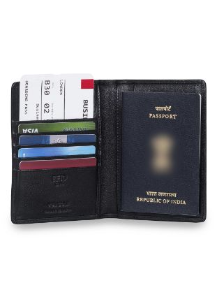 Picture of MAI SOLI Genuine Leather Explorer Travel Wallet, Passport Cover, 2 Passport Holder Slots with Flap Closer, RFID Protected Passport Wallet - Black