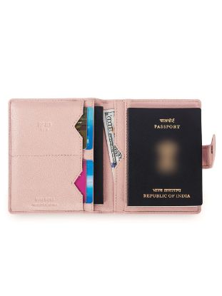 Picture of MAI SOLI Genuine Leather Gypsy Travel Wallet, Passport Cover, 2 Passport Holder Slots with Single Button Lock, 1 Note Compartment, RFID Protected Passport Wallet - Pink