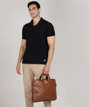 Picture of Zipline Office Faux Leather laptop bag for Men - Fits 14/15.6/16 inch Laptop Messenger Bags For Mens (1-Tan Bag)