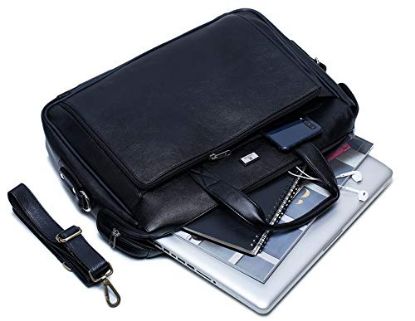 Picture of K London Black Leatherite Handmade Men Laptop Bag Cross Over Shoulder Messenger Bag Office Bag(1801_Black)