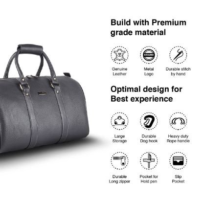 Picture of HAMMONDS FLYCATCHER Duffle Bag for Travel (18") - Genuine Leather, Water-Resistant -Ideal Cabin Bag for Flight -Men and Women's Weekender Travel Bag for Luggage (18 Inch, Graphite Grey)