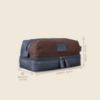 Picture of Mai Soli Genuine Leather Canvas Toiletry Bag for Men, Shaving Kit Bag, Portable Travel Organizer, Pouch for Travelling - Navy Brown