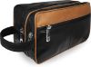 Picture of K London Leather Toiletry Wash Bag for Toiletries - Holiday Travel Washbag - Gym Bathroom or Shower Shaving or Cosmetics Kit Bag (KL_155_Blk_Tan)