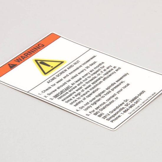 Picture of BKI Decal, Fkm Warning Acme Screw Part# N0153
