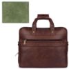 Picture of The Clownfish Combo of Milan Series Faux Leather 14 inch Laptop Briefcase (Dark Brown) The Clownfish RFID Protected Genuine Leather Bi-Fold Wallet (Moss Green)