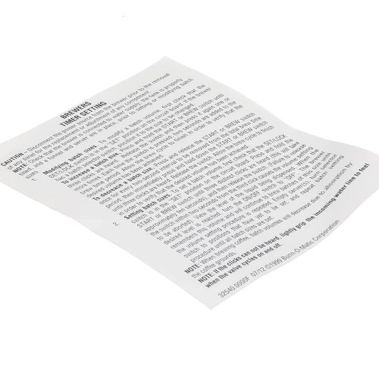 Picture of Bunn Decal, Digital Timer - Batch Set Part# 32540