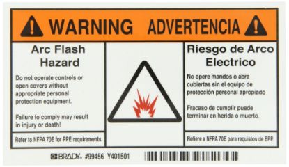 Picture of Brady® B302 3.5X6 Blk/Org/Wht Arc Flash Lb Part# - 99456