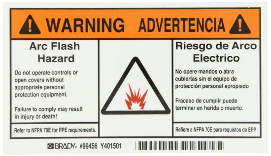 Picture of Brady® B302 3.5X6 Blk/Org/Wht Arc Flash Lb Part# - 99456