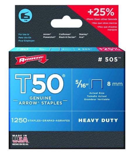 Picture of Arrow Fastener 50516 T50 5/16" Staples1250/Pk .050 Wire Part# - 50524
