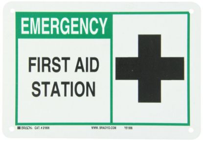 Picture of Brady® B401 7H X 10W Ansi Blk Grn/Wht First Aid Part# - 21806