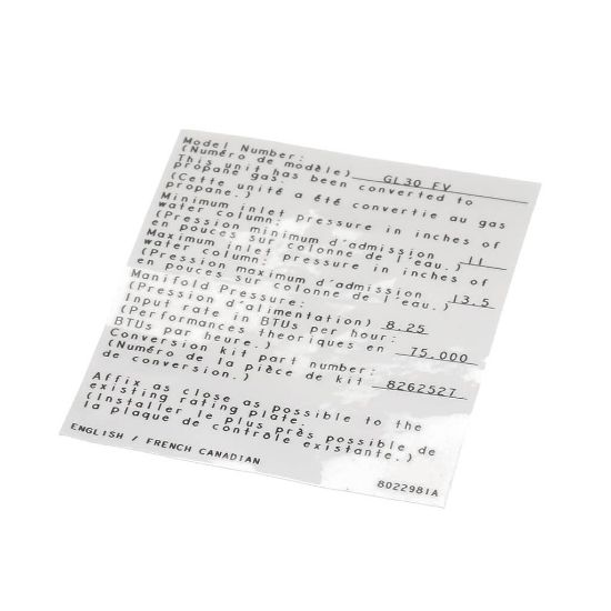 Picture of Frymaster Label Conv Nat To Pro G L30 Fv Part# 8022981