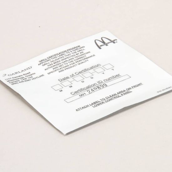 Picture of Garland Label Cert.row Part# 4518261
