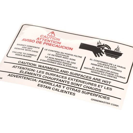 Picture of Grindmaster Cecilware Label Warning A546-213 Part# 70248