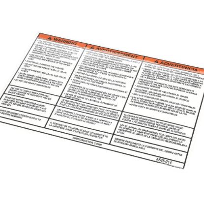 Picture of Grindmaster Cecilware Label Warning Startup Instr Part# A546-214