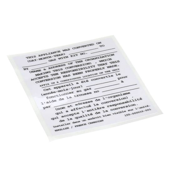 Picture of Pitco Conversion Sticker Part# 155-000039-001