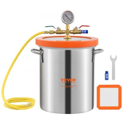 Picture of VEVOR Vacuum Chamber 1.5 Gallon Vacuum Degassing Chamber Glass Lid Stainless Steel Degassing Chamber Silicones for Gas Extraction and Protect Food