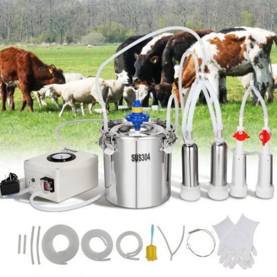 Picture of VEVOR Goat Milking Machine, 12 L 304 Stainless Steel Bucket, Electric Automatic Pulsation Vacuum Milker, Portable Milker with Food-grade Silicone Cups and Tubes, Adjustable Suction for Cows and Sheep