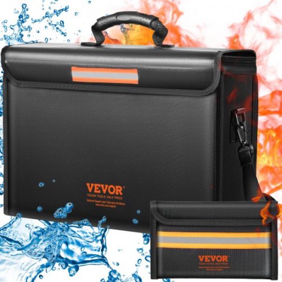 Picture of VEVOR Fireproof Document Bag, 15"x11" Fireproof Money Bag 2000℉, Double Pockets Fireproof and Waterproof Bag with Zipper and Reflective Strip, for Money, Documents, Jewelry and Passport