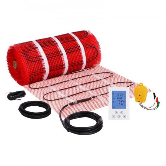 Picture of VEVOR Floor Heating Mat, 10 Sq.ft, Electric Radiant In-Floor Heated Warm System with Digital Floor Sensing Thermostat, Includes Installation Monitor, Adhesive Back for Easy Installation on The Floor