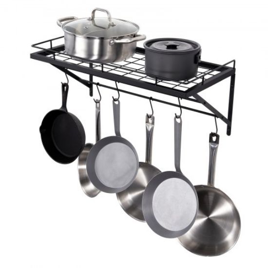 Picture of VEVOR Hanging Pot Rack, 32 inch Hanging Pot Rack Ceiling Mount, Ceiling Pot Rack with 12 S Hooks, 80 lbs Loading Weight, Ideal for Home, Restaurant, Kitchen Cookware, Utensils