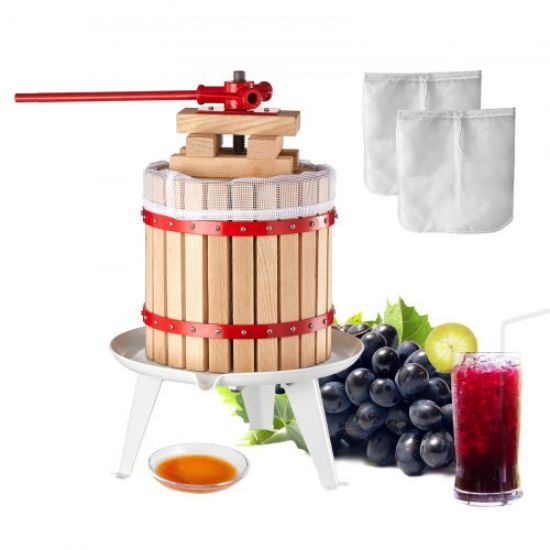 Picture of VEVOR Fruit Wine Press, 1.6 Gallon/6L, Solid Wood Basket with 6 Blocks, Manual Juice Maker, Cider Apple Grape Tincture Vegetables Honey Olive Oil Making Press with Pole Handle Bar for Kitchen and Home