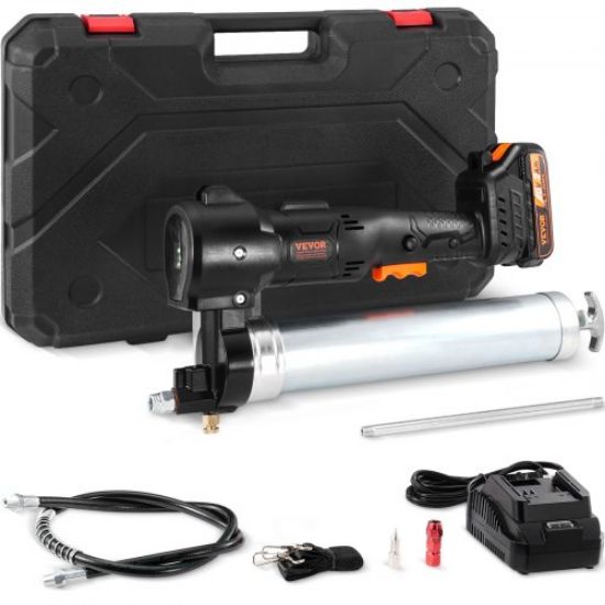Picture of VEVOR Grease Gun, 10000 PSI Max. Working Pressure, 20 OZ / 600 CC Capacity Heavy Duty Lever Action Grease Gun Kit, Includes 18.5 Inch Flexible Hose, 2 Black Flat Couplers, and 1 Straight Metal Pipes
