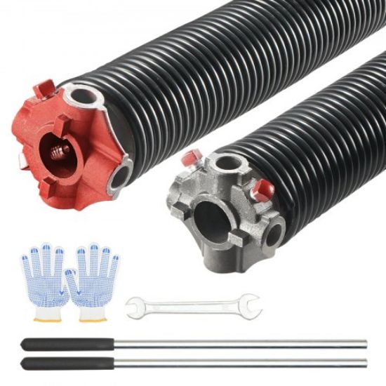 Picture of VEVOR Garage Door Torsion Springs, Pair of 0.25 x 2 x 29inch, Garage Door Springs with Non-Slip Winding Bars, 16000 Cycles, Gloves and Mounting Wrench, Electrophoresis Coated for Replacement