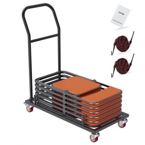 Picture of VEVOR Folding Chair Dolly, Iron Commercial Cart with 12 Chairs Capacity, Folding Chairs Rack Trolley with 4 Casters, Storage Transport Dolly for Flat Stacking Plastic Resin and Wood Chairs, Black