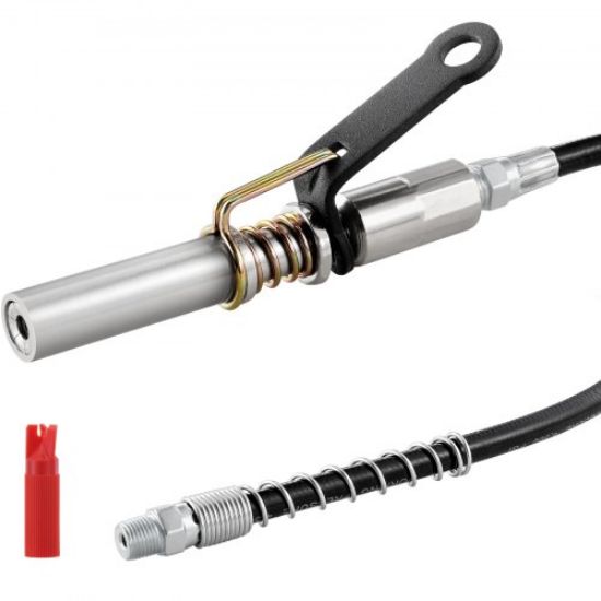 Picture of VEVOR Grease Gun Coupler 2 PCS, 10000 PSI High Pressure, 3-Jaw Locking, Quick Release Grease Gun Tip with Hose/Zerk Fittings Cleaner/Leak-Proof Cap, Compatible with All Grease Guns 1/8" NPT Fittings