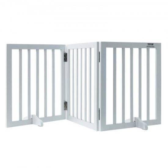 Picture of VEVOR Free Standing Dog Gate, 24" H x 60" W Freestanding Pet Gate, 3 Panels Foldable Dog Gate for Wide and Narrow Passageways, Expandable Dog Barrier with Silent Foot Support for Indoor, Brown
