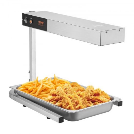 Picture of VEVOR French Fry Food Warmer, 850W Commercial Strip Food Heating Lamp, Electric Stainless Steel Warming Light Dump Station, Overhead 104-122°F Fries Warmer for Chip Buffet Kitchen Restaurant, Silver