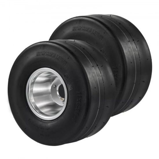 Picture of VEVOR Go Kart Tires and Rims, 11x6-5" Go Kart Wheels, 2-Pack Rear Wheels, Aluminum Alloy Rims and Rubber Tires, Hub-Rim Fit Bolt Pattern 1.57 inch with 3 Bolt Holes, Replacement Pneumatic Tire