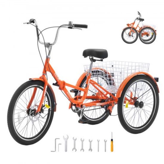 Picture of VEVOR Folding Adult Tricycle, 24-Inch 7-Speed Adult Folding Trikes, Carbon Steel 3 Wheel Cruiser Bike with Basket & Adjustable Seat, Shopping Picnic Foldable Tricycles for Women, Men, Seniors (Blue)