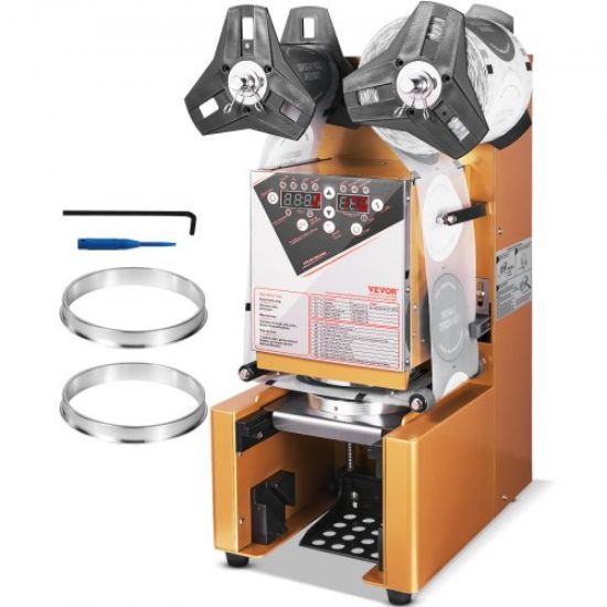 Picture of VEVOR Fully Automatic Cup Sealing Machine, 500-650 Cups/H, Cup Sealer Machine for 180 mm Tall & 90/95 mm Cup, Electric Boba Tea Sealer with Digital Control LCD Panel for Bubble Milk Tea Coffee, Gold