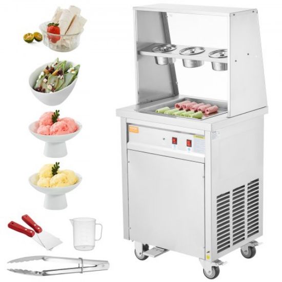 Picture of VEVOR Fried Ice Cream Roll Machine, 19.7" x 19.7" Square Stir-Fried Ice Cream Pan, Stainless Steel Commercial Rolled Ice Cream Maker with Compressor and 2 Scrapers, for Making Ice Cream, Frozen Yogurt