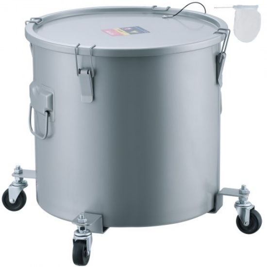Picture of VEVOR Fryer Grease Bucket, 10 Gal Oil Disposal Caddy Carbon Steel Fryer Oil Bucket with Rust-Proof Coating, Oil Transport Container with Lid, Lock Clips, Filter Bag for Hot Cooking Oil Filtering, Blue