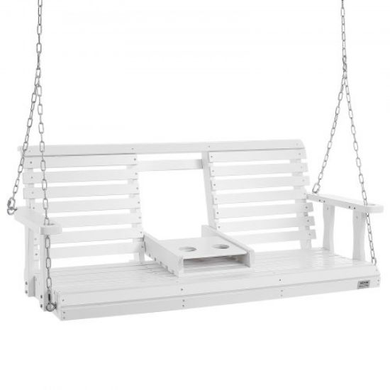 Picture of VEVOR Wooden Porch Swing 5.5 ft, Patio bench swing for Courtyard & Garden, Upgraded 880 lbs Strong Load Capacity, Heavy Duty Swing Chair Bench with Hanging Chains for Outdoors, White