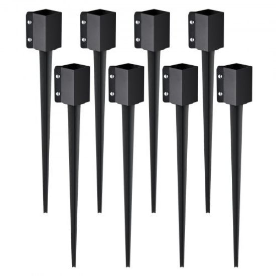 Picture of VEVOR Fence Post Anchor Ground Spike, 8 Pack 36 x 4 x 4 Inches Outer Diameter (Inner Diameter 3.5 x3.5 Inches), Metal Black Powder Coated Post Stake Ground, for Mailbox Deck Garden Railing
