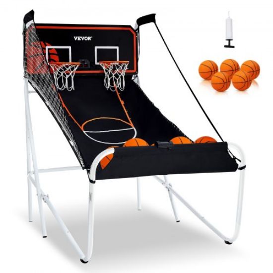 Picture of VEVOR Foldable Basketball Arcade Game, 2 Player Indoor Basketball Game, Home Dual Shot Sport with 4 Balls, 8 Game Modes, Electronic Scoreboard, and Inflation Pump, for Kids, Adults (Black & White)