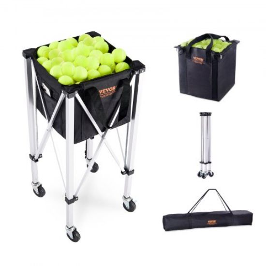 Picture of VEVOR Foldable Tennis Ball Hopper, Holds 150 Tennis Balls, Lightweight Aluminum Alloy Tennis Ball Basket Cart with Wheels, Removable Bag, Carry Bag, Portable Sports Teaching Cart for Tennis Player