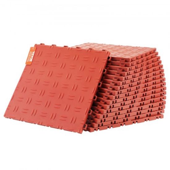 Picture of VEVOR Garage Tiles Interlocking, 12 x 12 x 0.53 inch 25 Pack Garage Floor Covering Tiles, Non-Slip Double-Sided Texture Garage Flooring Tiles, for Garages, Basements, Repair Shops, Red