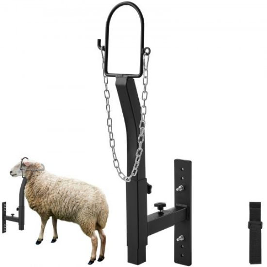 Picture of VEVOR Goat & Sheep Stand, 47x23 inch Livestock Stand, Metal Livestock Milking and Shearing Stand 21" to 33" Adjustable Height, with Headpiece and Nose Loop, 500lbs Loading Weight, White