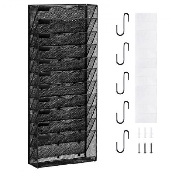 Picture of VEVOR Hanging Wall Files Organizer, 3 Pack Single Pocket Mesh Wall File Holder, Metal Wall Folder Organizer with Nametag Label, for Office Home & School